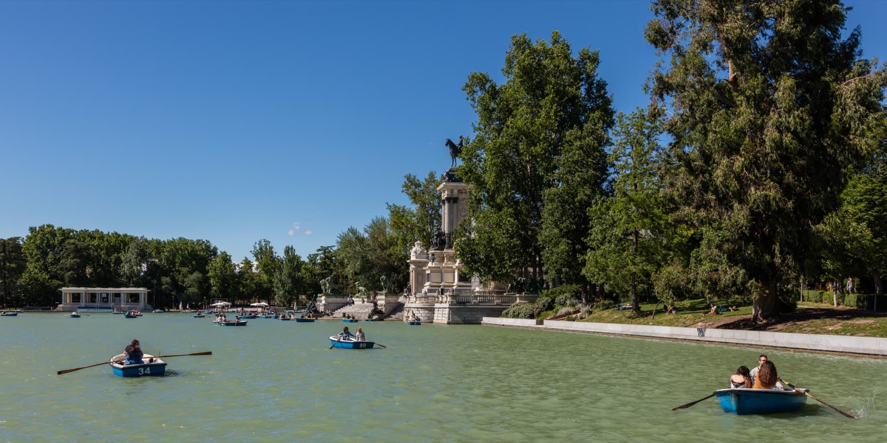 The lake and monument in El Retiro Park in Madrid